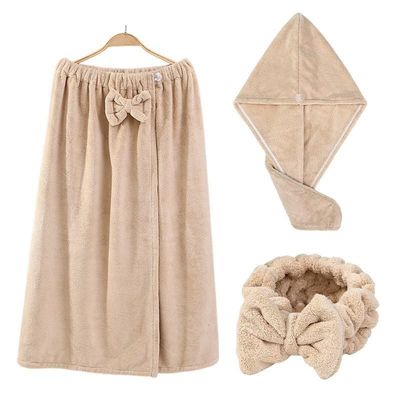 Αναβαθμίστε το μπάνιο σας με το Coral Velvet Bath Towel Set Μεγαλωμένο σουτιέν Νυχτερινή φούστα για μπάνιο και στεγνό καπέλο για μαλλιά