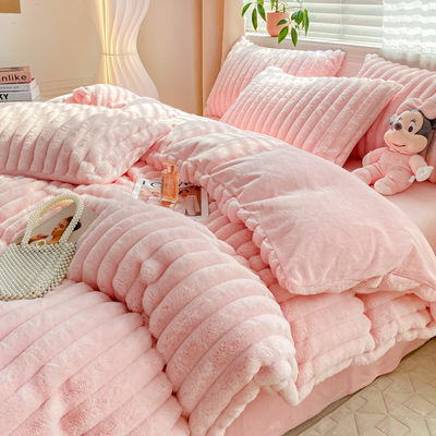 Ζεστό Furry Design Rabbit False Fur Fluffy Plush Ζεστό Καλυμμένο Καπάκι Σετ Τέσσερα Κομματάκια Σετ κρεβατιού
