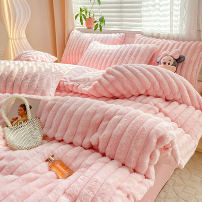Ζεστό Furry Design Rabbit False Fur Fluffy Plush Ζεστό Καλυμμένο Καπάκι Σετ Τέσσερα Κομματάκια Σετ κρεβατιού
