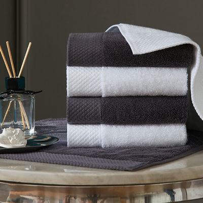 Προσαρμοσμένο λογότυπο Luxury 5 Star Hotel White 100% βαμβάκι Dobby Face Hand Bath Towels Set