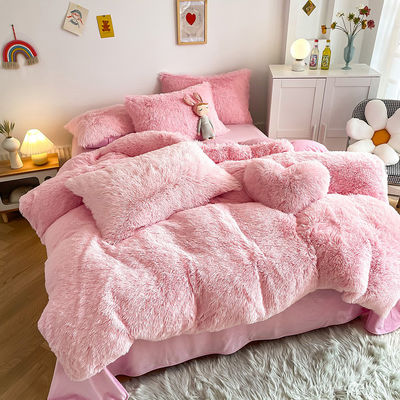 Χωρίς προσαρμογή απαιτείται Morden Luxury Jade Pink Shaggy Warm Mink Velvet Set