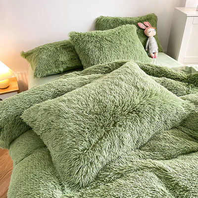 RTS Moss Green Color Luxury Shaggy Warm Mink Velvet Crystal Bedding Set για τον χειμώνα