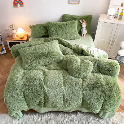 Ins Moss Green Luxury Shaggy Warm Mink Velvet Crystal Bed linen Set για χειμερινά σεντόνια