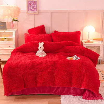 4 τεμάχια Queen Size Cover Set με σατέν φούστα και βαμβακερό βελούδο ύφασμα
