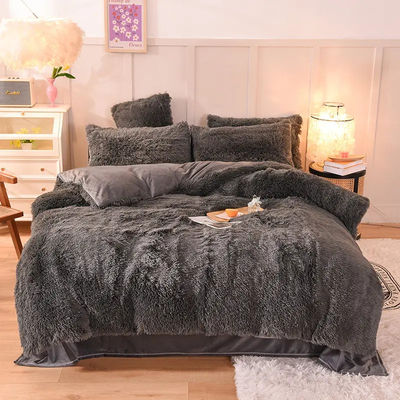 4 τεμάχια Queen Size Cover Set με σατέν φούστα και βαμβακερό βελούδο ύφασμα