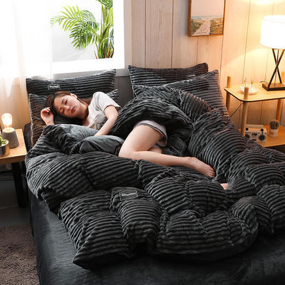 Κουίνεζ/Κινγκ Σίζ Fleece Velvet Duvet Cover Bed linen Set με χειμερινό σεντόνι και τυπωμένο σχέδιο