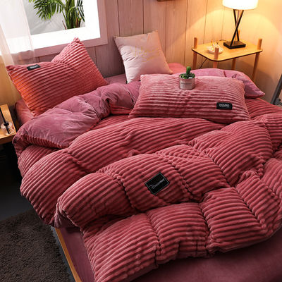 Κουίνεζ/Κινγκ Σίζ Fleece Velvet Duvet Cover Bed linen Set με χειμερινό σεντόνι και τυπωμένο σχέδιο