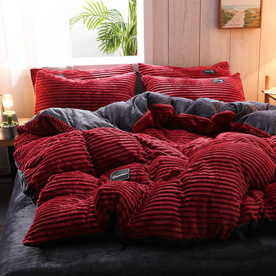Κουίνεζ/Κινγκ Σίζ Fleece Velvet Duvet Cover Bed linen Set με χειμερινό σεντόνι και τυπωμένο σχέδιο