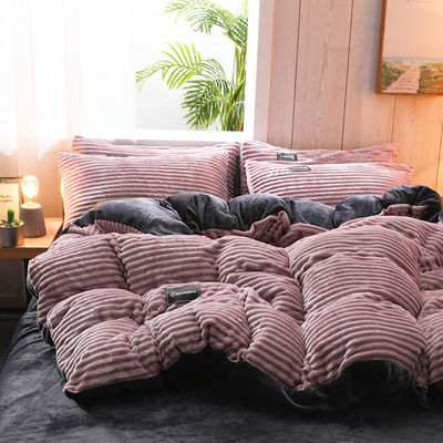 Κουίνεζ/Κινγκ Σίζ Fleece Velvet Duvet Cover Bed linen Set με χειμερινό σεντόνι και τυπωμένο σχέδιο
