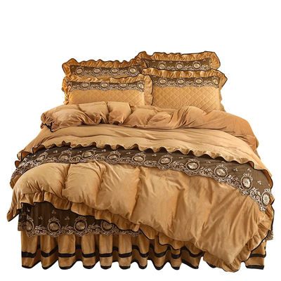 Σετ καλύμματος κουβέρτας 4pcs 400TC Κομπότινη φούστα κρεβατιού πολυτελή πλεξίματα κρεβατιού με 2 περιβλήματα μαξιλαριών