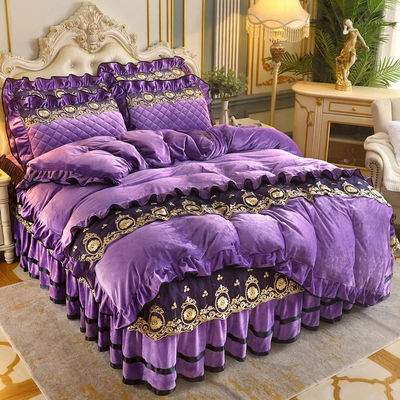 Σετ καλύμματος κουβέρτας 4pcs 400TC Κομπότινη φούστα κρεβατιού πολυτελή πλεξίματα κρεβατιού με 2 περιβλήματα μαξιλαριών