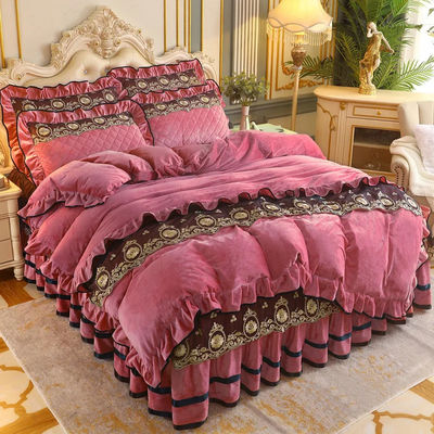 Σετ καλύμματος κουβέρτας 4pcs 400TC Κομπότινη φούστα κρεβατιού πολυτελή πλεξίματα κρεβατιού με 2 περιβλήματα μαξιλαριών