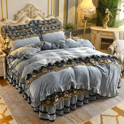 Σετ καλύμματος κουβέρτας 4pcs 400TC Κομπότινη φούστα κρεβατιού πολυτελή πλεξίματα κρεβατιού με 2 περιβλήματα μαξιλαριών