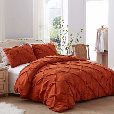 Μεγέθους Queen Solid Pinch Pleat Pintuck 3 τεμάχια Κάλυψη Πανδύας με διαμαντένια κεντήματα