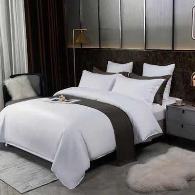 300TC Σατέν Λευκό King Size Ξενοδοχείο Πανδύα Κάλυψη Πλάκα Σίτ Σετ με στερεό σχέδιο
