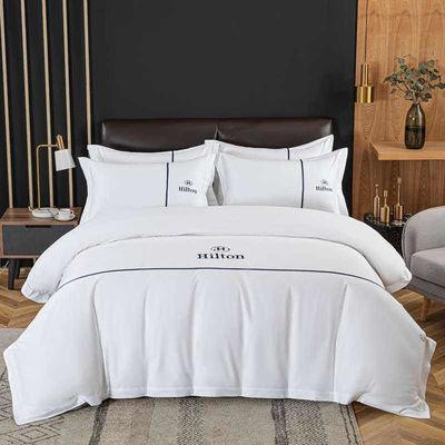 300TC Σατέν Λευκό King Size Ξενοδοχείο Πανδύα Κάλυψη Πλάκα Σίτ Σετ με στερεό σχέδιο